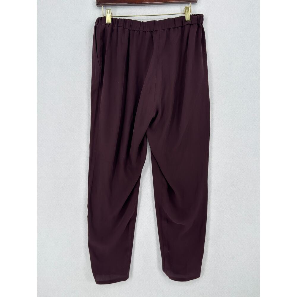 Eileen Fisher Cassis Brown Silk Georgette Crepe Tapered Pants Sz L - Picture 2 of 4